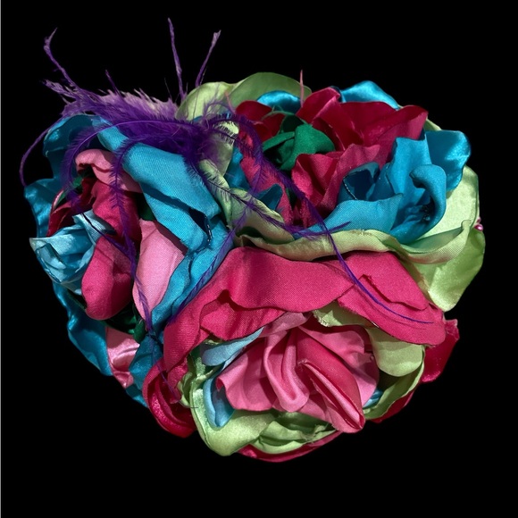 Satin flower oversized hairbow headband ostrich feathers beads lace fascinator - Picture 2 of 4